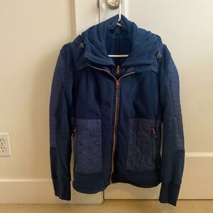 Lululemon fleece jacket, detachable hood, navy blue size 10 great pockets/ style